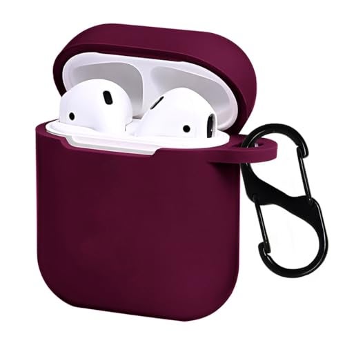 KACA Silicone Soft Case Cover with Keychain for AirPods 1 & 2, Apple airpods 1st and 2nd Generation case (Wine) - Image 1