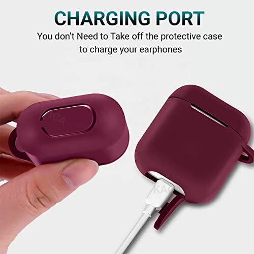 KACA Silicone Soft Case Cover with Keychain for AirPods 1 & 2, Apple airpods 1st and 2nd Generation case (Wine) - Image 4