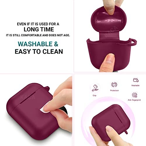 KACA Silicone Soft Case Cover with Keychain for AirPods 1 & 2, Apple airpods 1st and 2nd Generation case (Wine) - Image 5