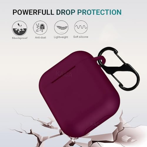 KACA Silicone Soft Case Cover with Keychain for AirPods 1 & 2, Apple airpods 1st and 2nd Generation case (Wine) - Image 2