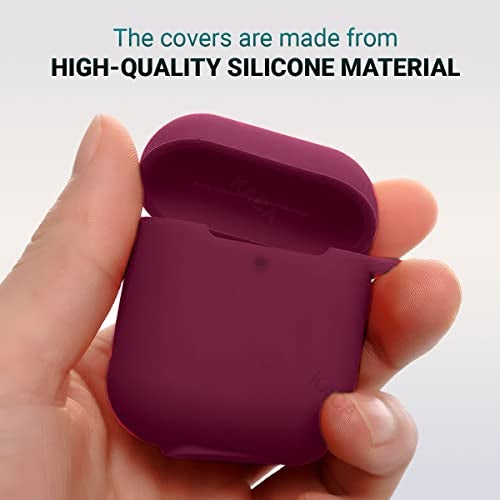 KACA Silicone Soft Case Cover with Keychain for AirPods 1 & 2, Apple airpods 1st and 2nd Generation case (Wine) - Image 3