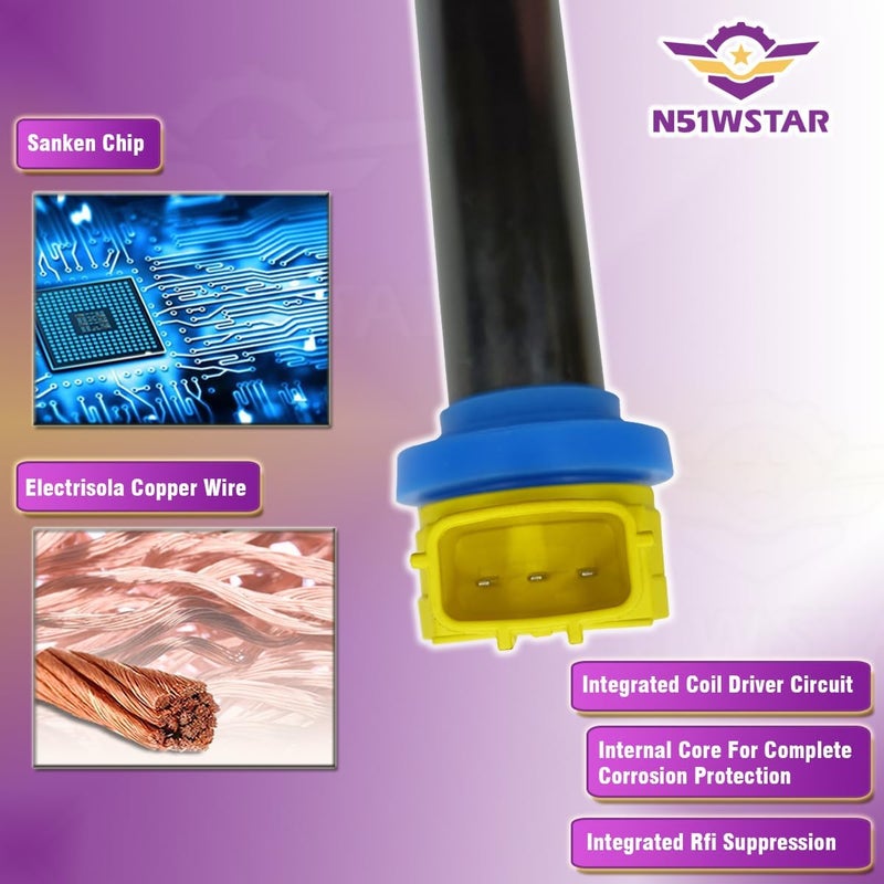 N51WSTAR مجموعة لفائف الإشعال عالية الأداء N51WSTAR مكونة من 4 قطع لسيارات نيسان سنترا L4 1.8L OG18DE 2000-2001 - Image 3