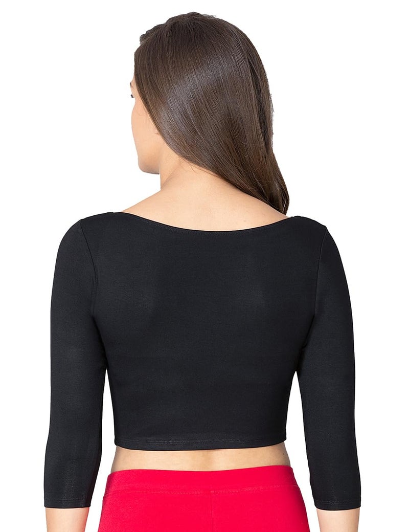 VSTAR Women's Cotton Viscose Solid Half Sleeve Blouse Black - Image 3