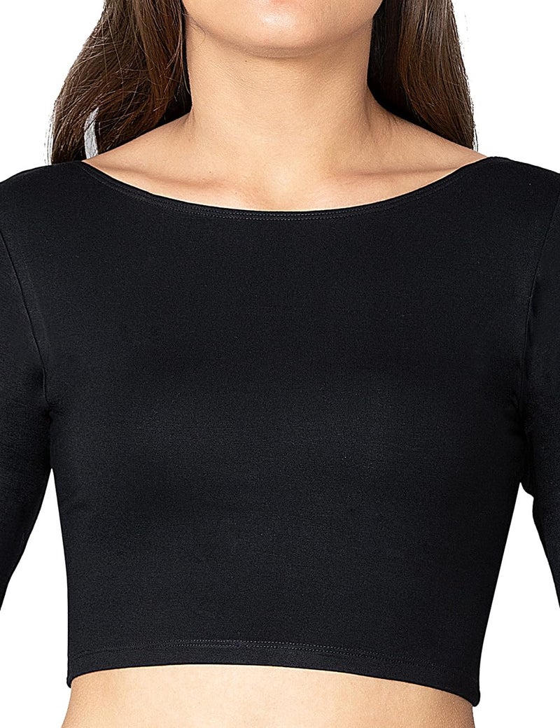 VSTAR Women's Cotton Viscose Solid Half Sleeve Blouse Black - Image 4