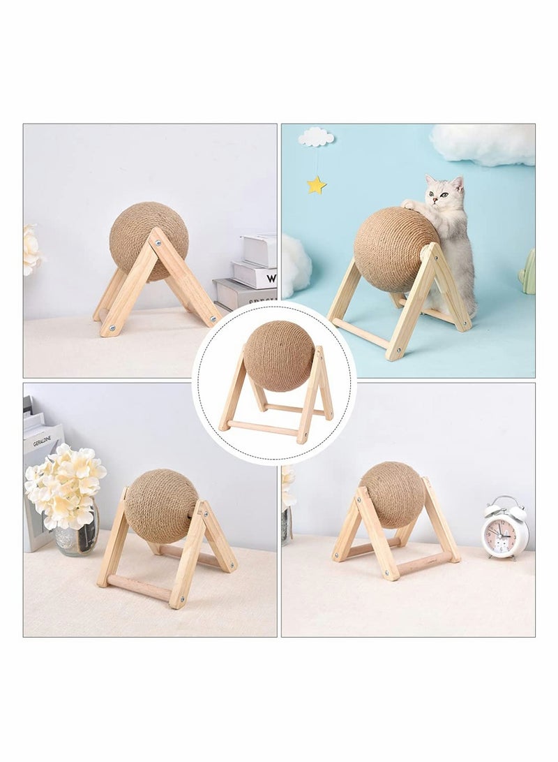 Cat Scratcher Scratching Ball Toy Natural Spinning Solid Wood for Kittens Interactive