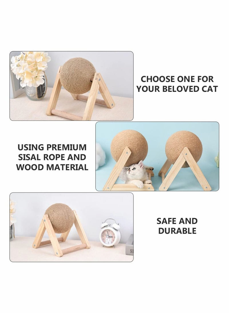 Cat Scratcher Scratching Ball Toy Natural Spinning Solid Wood for Kittens Interactive