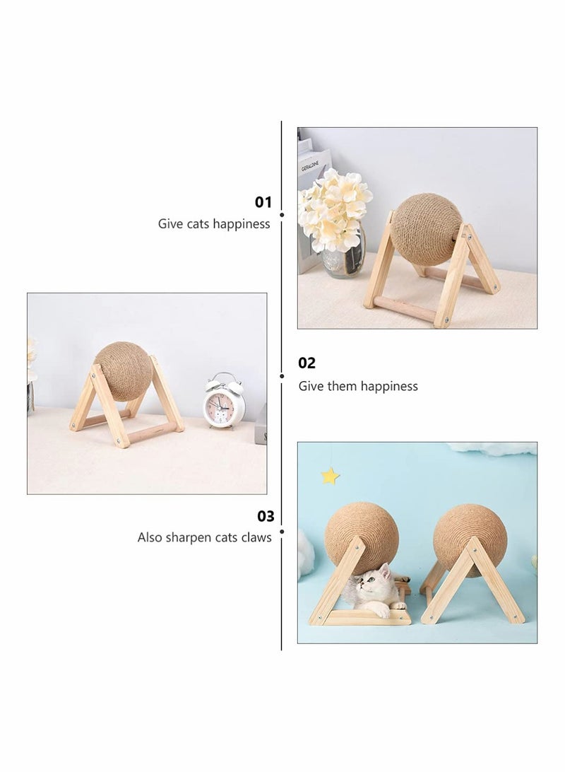 Cat Scratcher Scratching Ball Toy Natural Spinning Solid Wood for Kittens Interactive