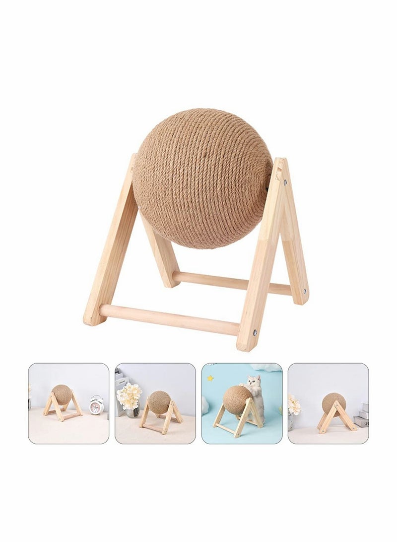 Cat Scratcher Scratching Ball Toy Natural Spinning Solid Wood for Kittens Interactive