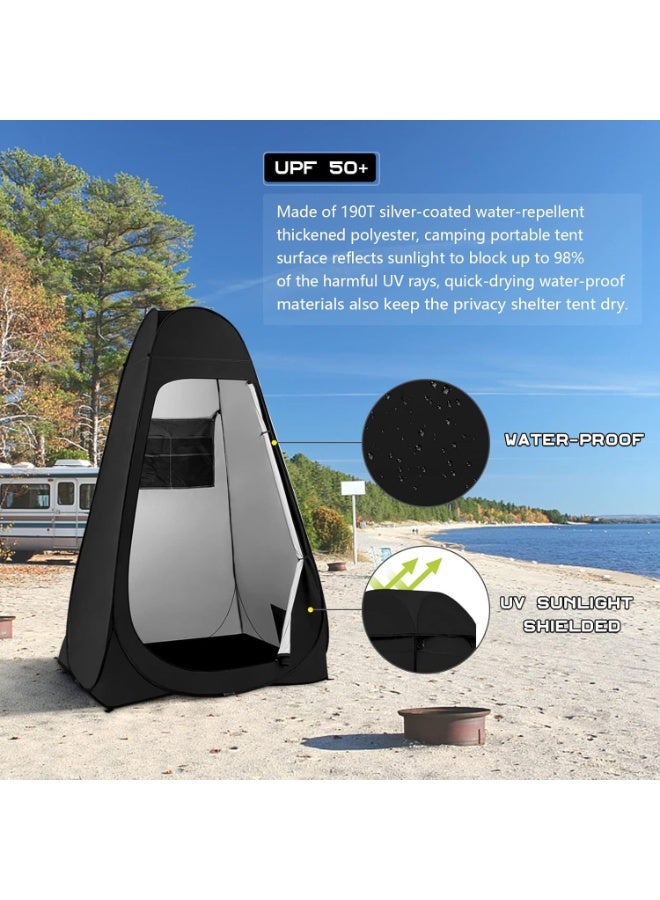 WALALLA Portable Outdoor Privacy Shower Tent Waterproof Camping Changing Toilet Tent with Floor Mat Rain Cover Carry Bag Clothesline Storage Pocket UPF 50+ Pop Up Shelter, Black - Image 4