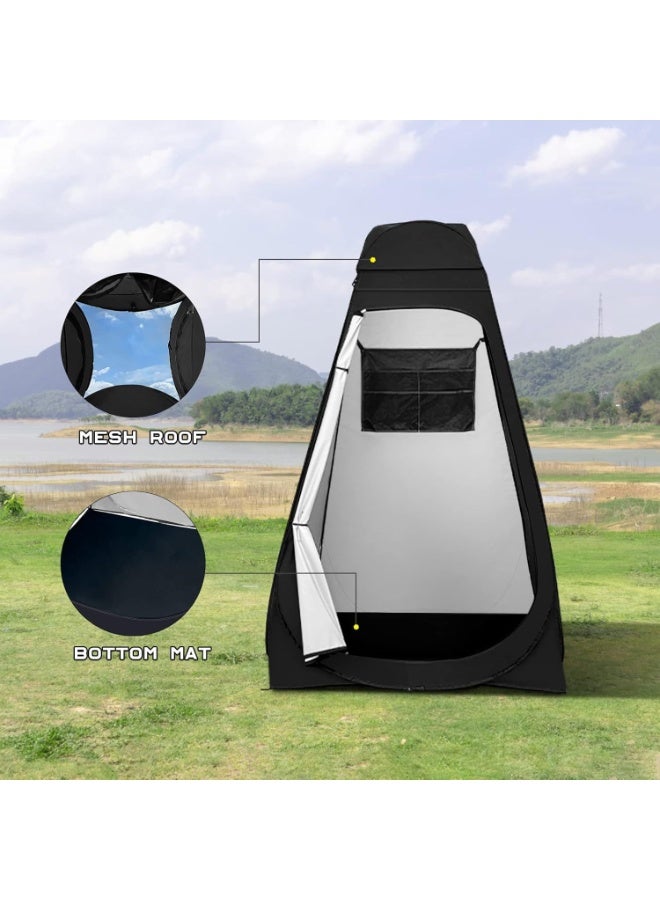 WALALLA Portable Outdoor Privacy Shower Tent Waterproof Camping Changing Toilet Tent with Floor Mat Rain Cover Carry Bag Clothesline Storage Pocket UPF 50+ Pop Up Shelter, Black - Image 2