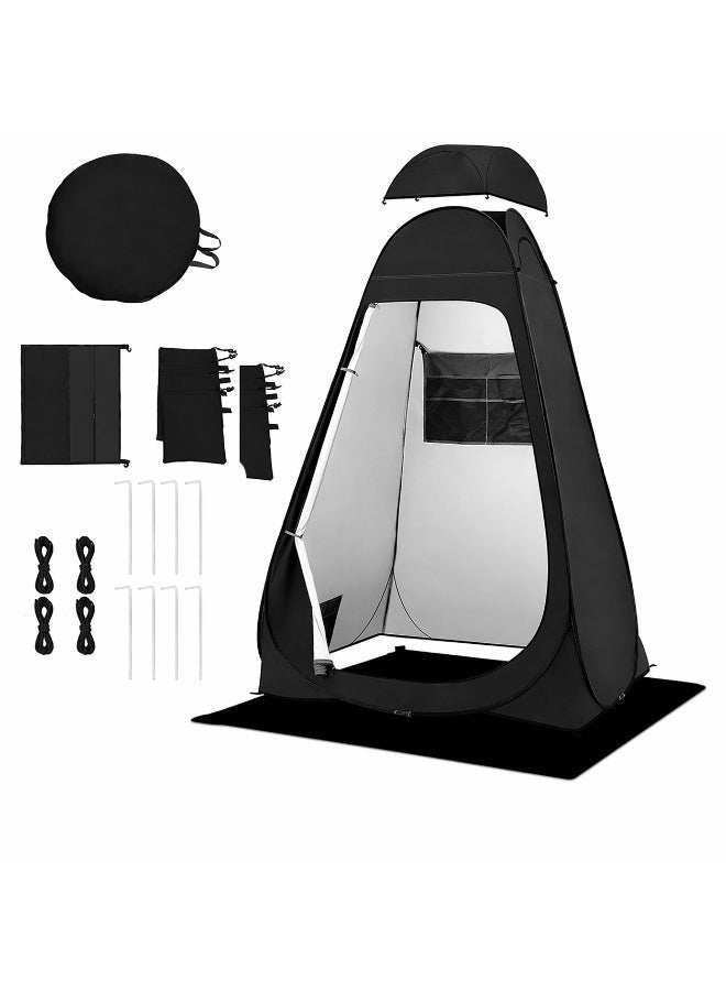 WALALLA Portable Outdoor Privacy Shower Tent Waterproof Camping Changing Toilet Tent with Floor Mat Rain Cover Carry Bag Clothesline Storage Pocket UPF 50+ Pop Up Shelter, Black - Image 1