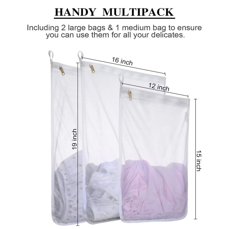 RoomyRoc Fine Mesh Laundry Bags for Delicates, 3 Pack (2L+1M) Reusable Wash Bags with Sturdy Zippers, Durable Net Washing Bags for Lingerie, Bra, Sock, Underwear, Baby Clothes, Travel Organizer - Image 2