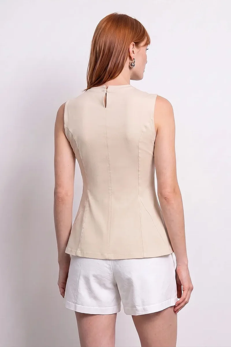 Dilvin Beige Natural DILVIN Fitted Cotton Poplin Cut-out Shell Top for Women | Best Price UAE