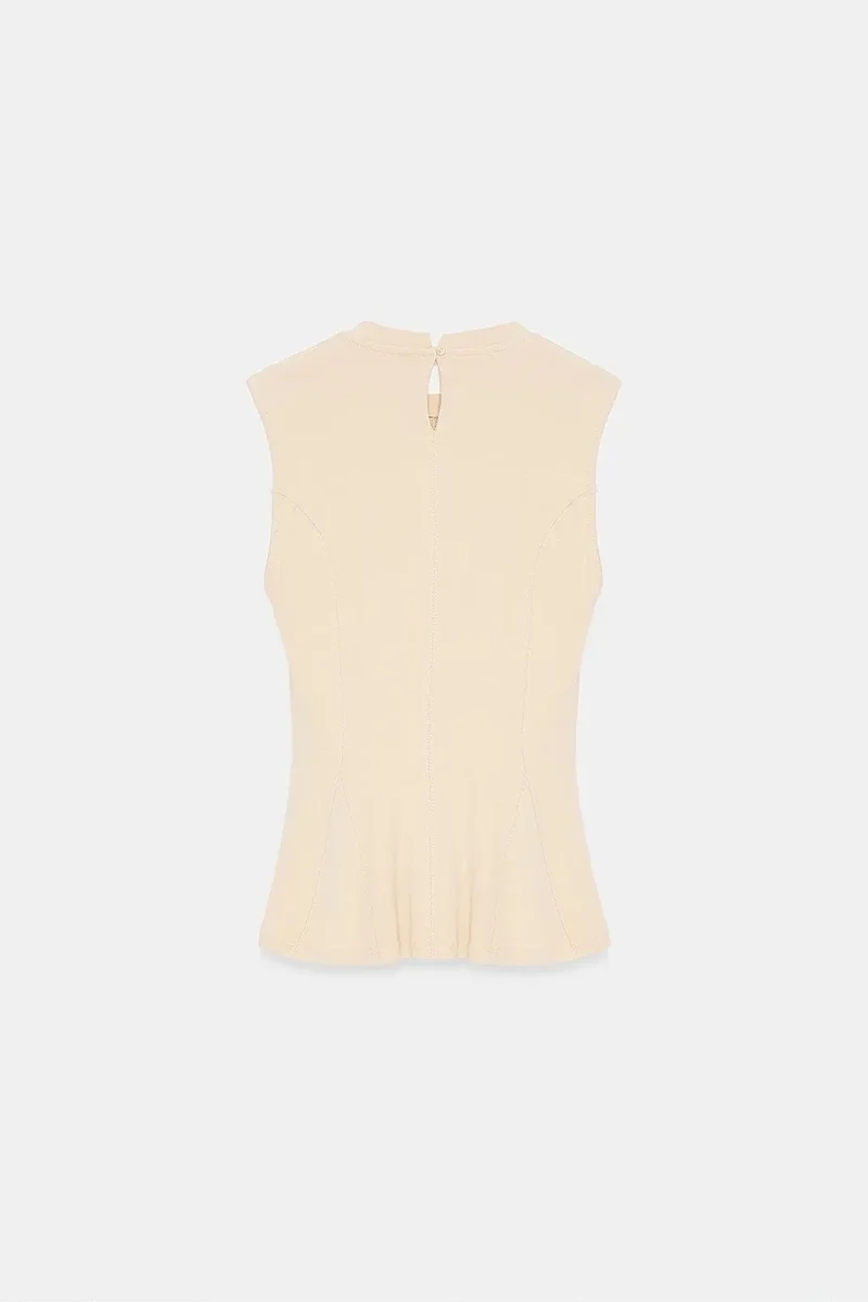Dilvin Beige Natural DILVIN Fitted Cotton Poplin Cut-out Shell Top for Women | Best Price UAE