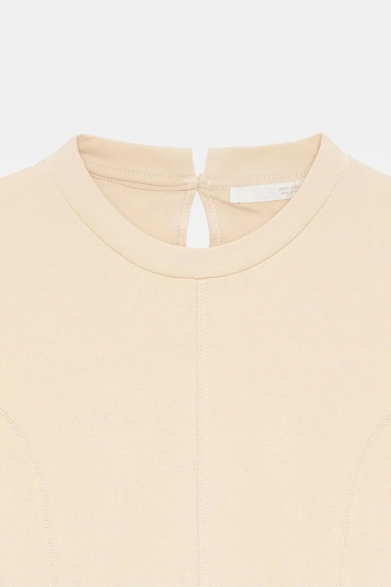 Dilvin Beige Natural DILVIN Fitted Cotton Poplin Cut-out Shell Top for Women | Best Price UAE