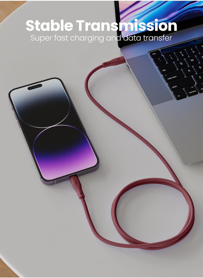 Moxedo Moxedo CavoX Pro USB-C to Lightning Silicone Cable 27W PD Fast Charge and Data Sync Compatible for iPhone 14/13/12/11 Pro Max X/XS/XR 8 7 6s Plus SE (Maroon, 2m)  - Image 4