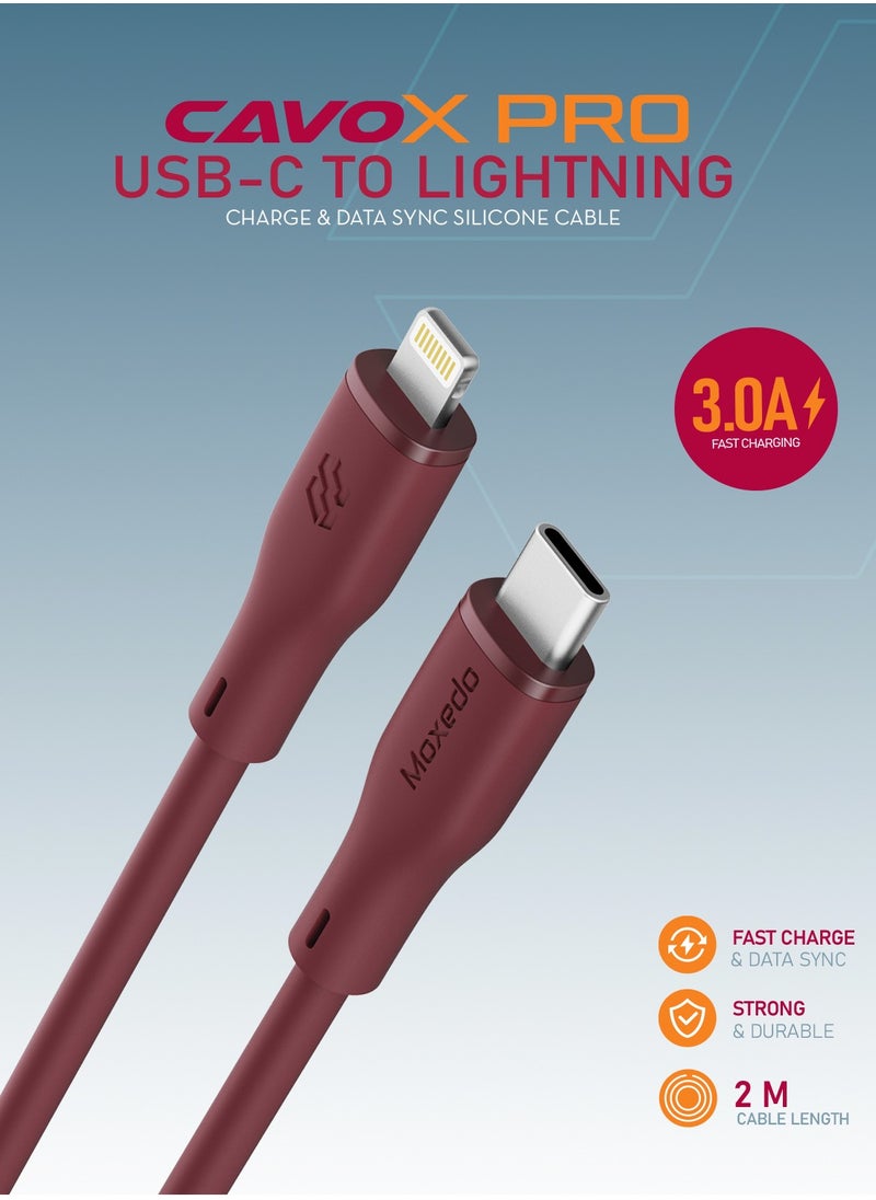 Moxedo - Moxedo CavoX Pro USB-C to Lightning Silicone Cable 27W PD Fast Charge and Data Sync Compatible for iPhone 14/13/12/11 Pro Max X/XS/XR 8 7 6s Plus SE (Maroon, 2m) - Image 1