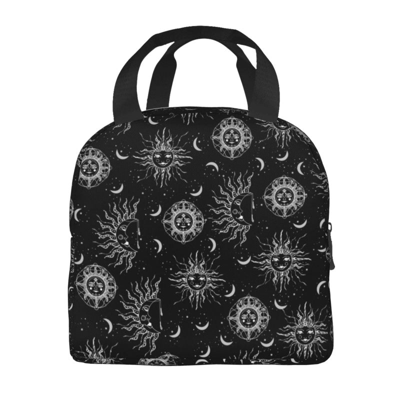 Zminciu Sun And moon Lunch Bag Reusable With Front Pocket Zipper Closure Leakproof Insulated Lunch Box Cooler Tote Bag Food Container Snack Bag For Men Women Work Travel Picnic