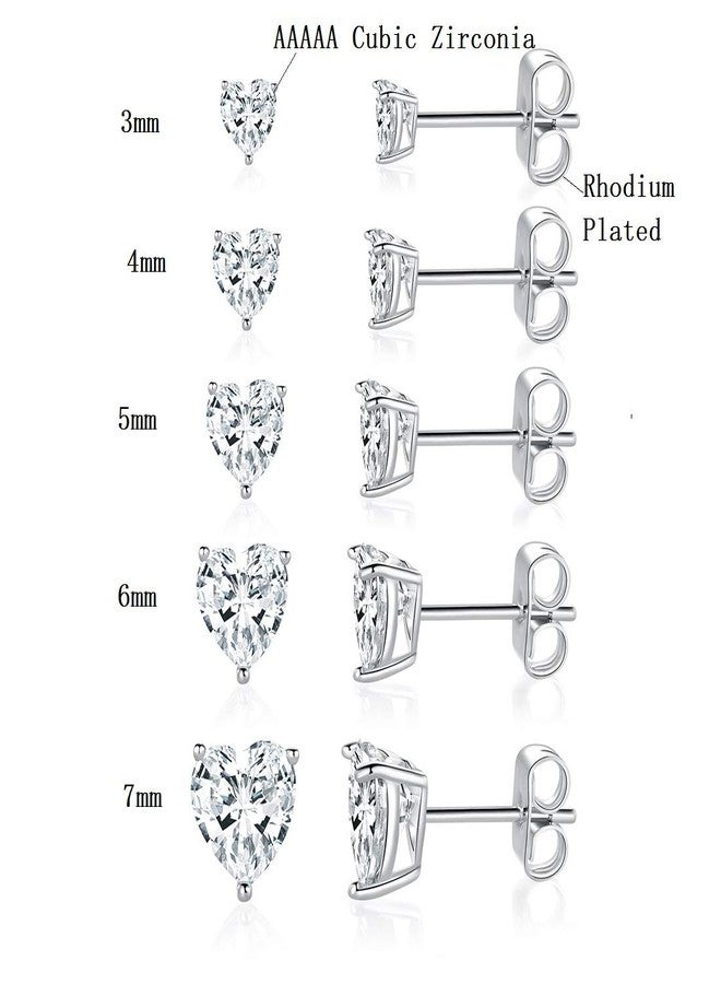 MDFUN 18K White Gold Plated Heart Shape Cut Cubic Zirconia Birthstone Stud Earring Pack of 5 Pairs (4-April-Diamond) - Image 2