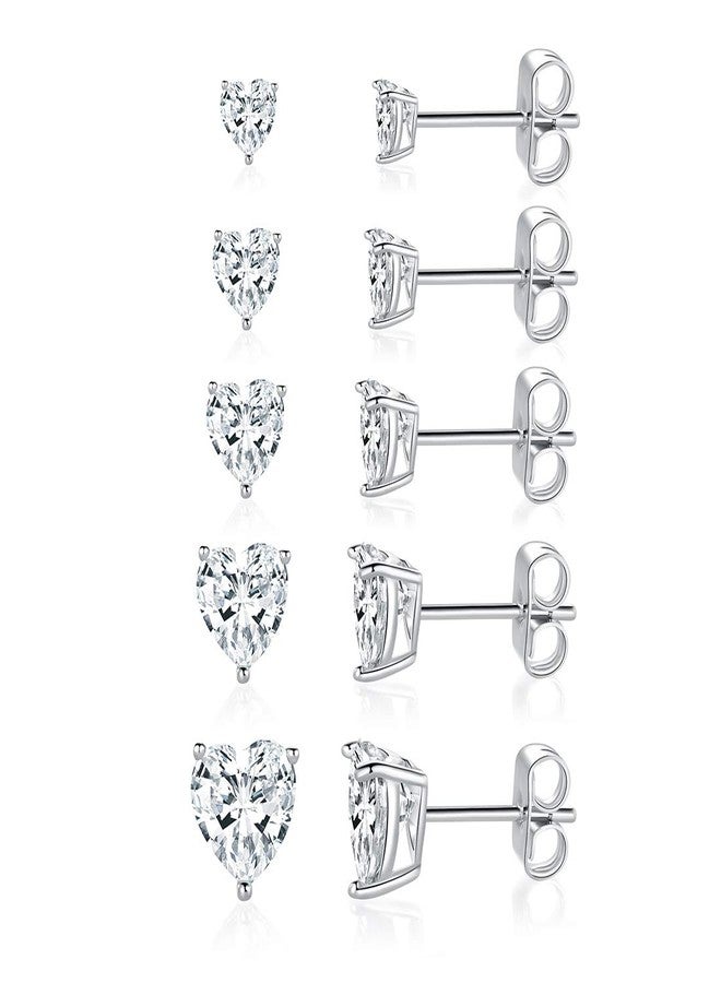 MDFUN 18K White Gold Plated Heart Shape Cut Cubic Zirconia Birthstone Stud Earring Pack of 5 Pairs (4-April-Diamond) - Image 1