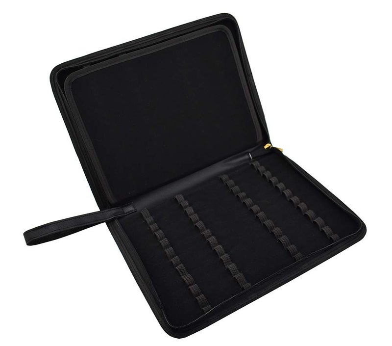 erofa 48 Fountain Pen Case PU Leather, Rollerball Pen Display Holder Bag, Pouch Large Capacity for your Collection - Black - Image 3