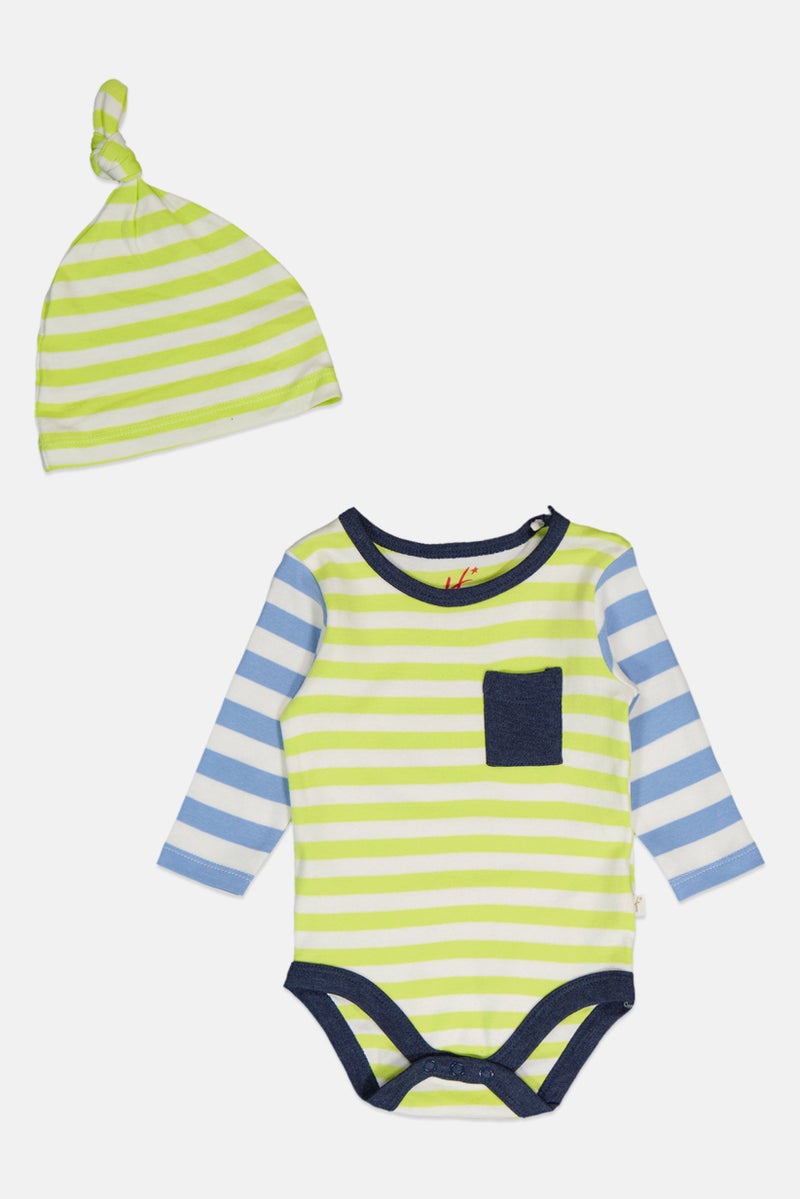 Hamleys Toddlers Boy 2 Pieces Stripe Long Sleeve Romper With Hat, Multicolor - Image 2