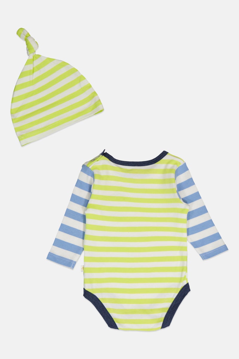Hamleys Toddlers Boy 2 Pieces Stripe Long Sleeve Romper With Hat, Multicolor - Image 3