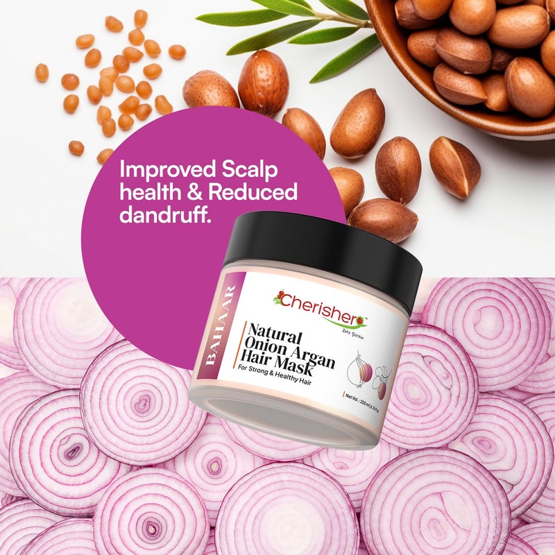 Cherisher Bahaar Onion Argan Hair Mask for Damaged Hair Frizzy Hair Hair Growth Nourishes Repairs Reduces Hair Fall Deep Conditioning Treatment Suitable for All Hair Types - Image 3