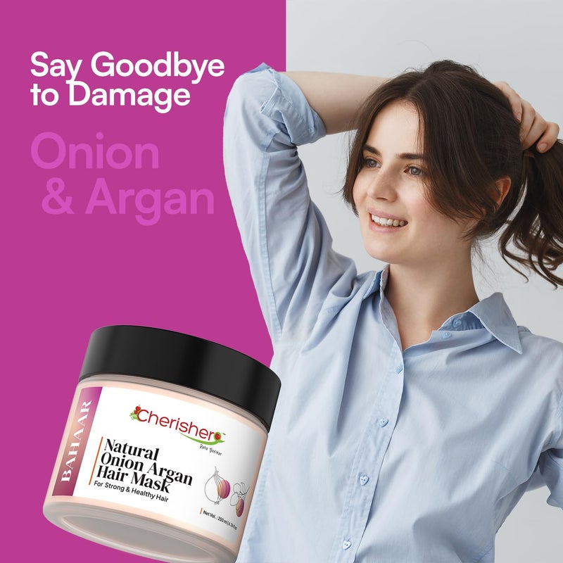 Cherisher Bahaar Onion Argan Hair Mask for Damaged Hair Frizzy Hair Hair Growth Nourishes Repairs Reduces Hair Fall Deep Conditioning Treatment Suitable for All Hair Types - Image 4