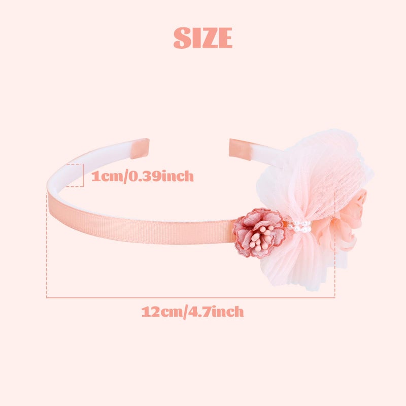 Dizila 5 Pieces Pink Ivory Chiffon Flower Plasitc Headbands Floral Hair Bands Hoops Accessories - Image 2
