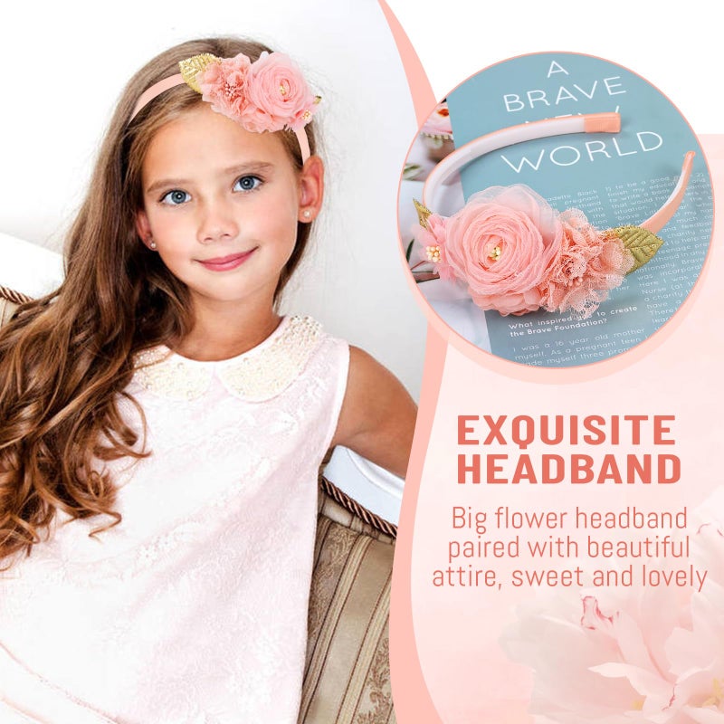 Dizila 5 Pieces Pink Ivory Chiffon Flower Plasitc Headbands Floral Hair Bands Hoops Accessories - Image 4