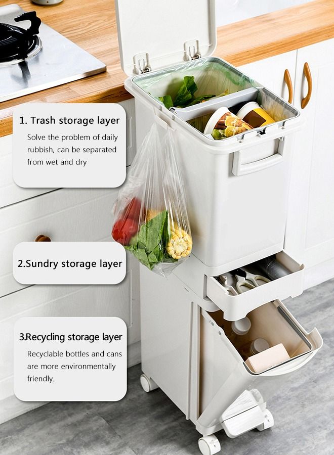 Arabest 32L Large Capacity Trash Can Double Deck Waste Sorting Bins Kitchen Household Restaurant Dustbin Storage Waste Bin - Image 3