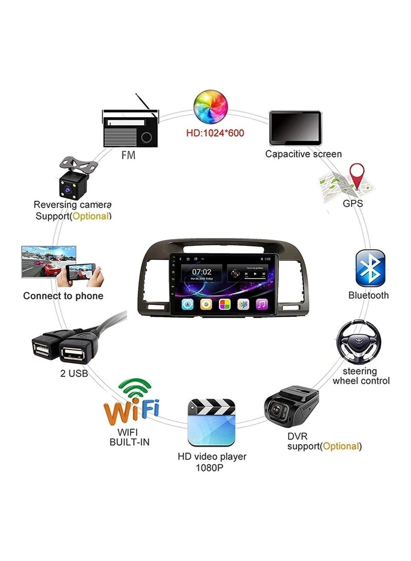 ستيريو سيارة أندرويد لسيارة تويوتا كامري 2001 2002 2003 2004 2005 2006 2 جيجا بايت رام 32 جيجا بايت روم واي فاي BT، شاشة لمس IPS مقاس 9 بوصات مع كاميرا احتياطية متضمنة - Image 2
