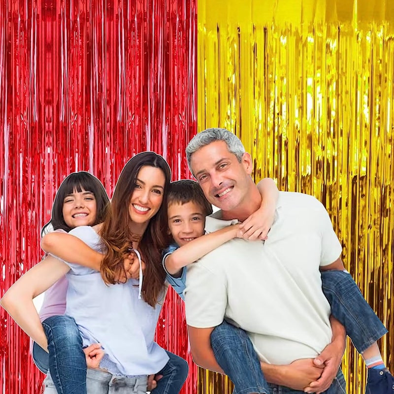 TOYXE 6 Pieces Foil Fringe Tinsel Party Curtains for Photo Backdrop GoldRED - Image 3