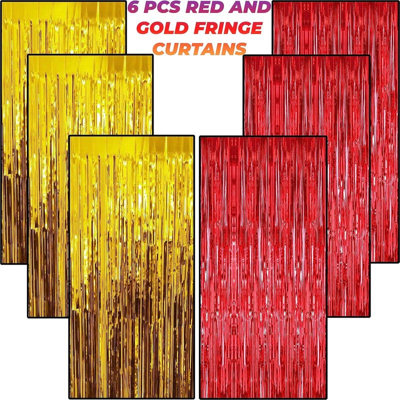 TOYXE 6 Pieces Foil Fringe Tinsel Party Curtains for Photo Backdrop GoldRED - Image 2