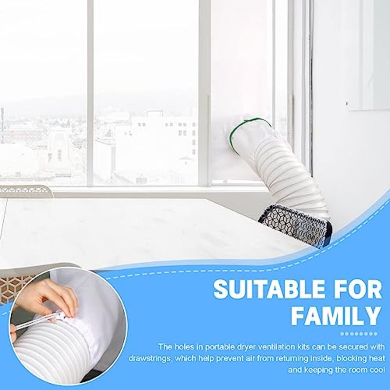 Portable AC window kit for home use, vinyl material, white color, adjustable 34-64 inch fit with drawstring and adhesive fastener - Image 5
