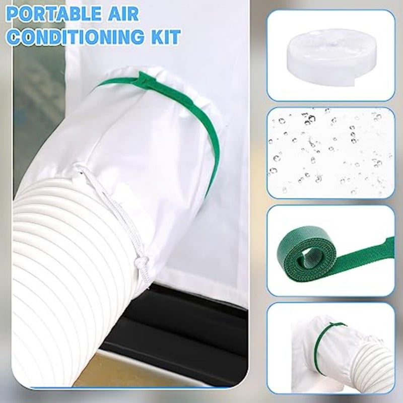 Portable AC window kit for home use, vinyl material, white color, adjustable 34-64 inch fit with drawstring and adhesive fastener - Image 4