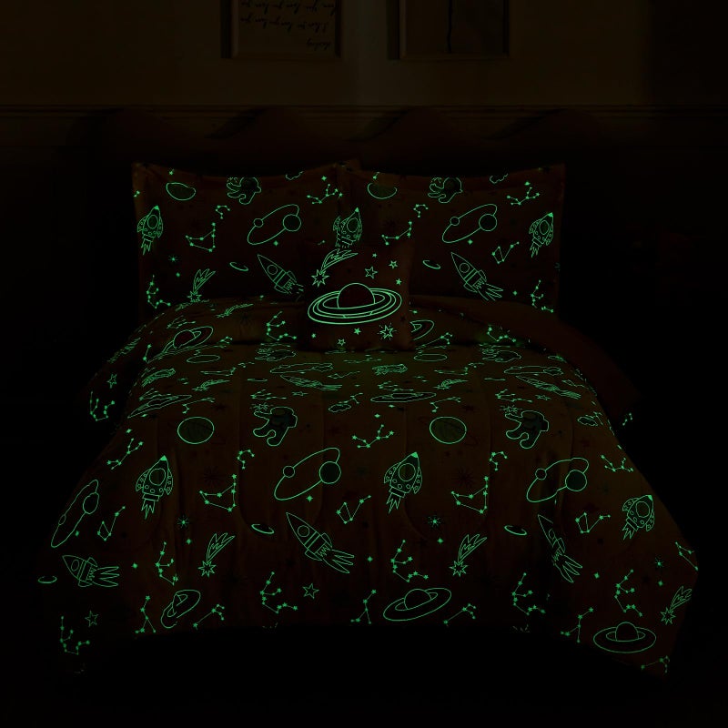 Kaleido Space Glow in The Dark Kids Comforter Set Full Size for Girls, Planet Bedding Set 1 Comforter, 1 Decor Pillow, 2 Pillow Shams - Image 3