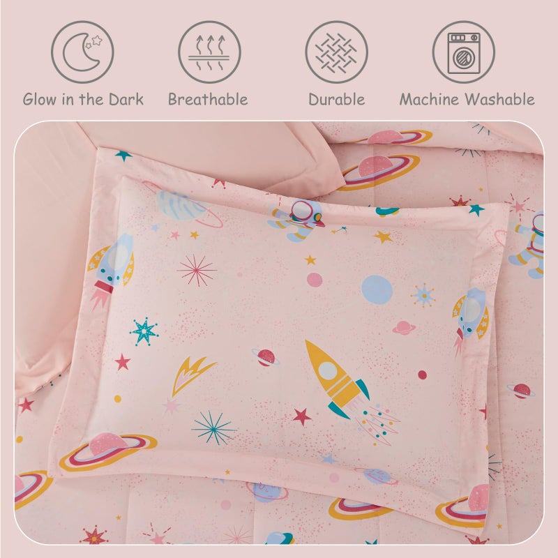 Kaleido Space Glow in The Dark Kids Comforter Set Full Size for Girls, Planet Bedding Set 1 Comforter, 1 Decor Pillow, 2 Pillow Shams - Image 4