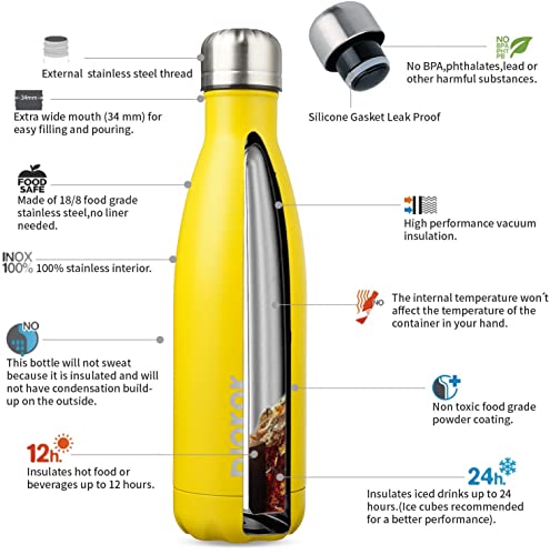 BJPKPK 17oz Insulated Stainless Steel Water Bottles,Sports Water Bottles Keep Cold for 24 Hours and Hot for 12 Hours,BPA Free for Travel,Goldenrod - Image 3