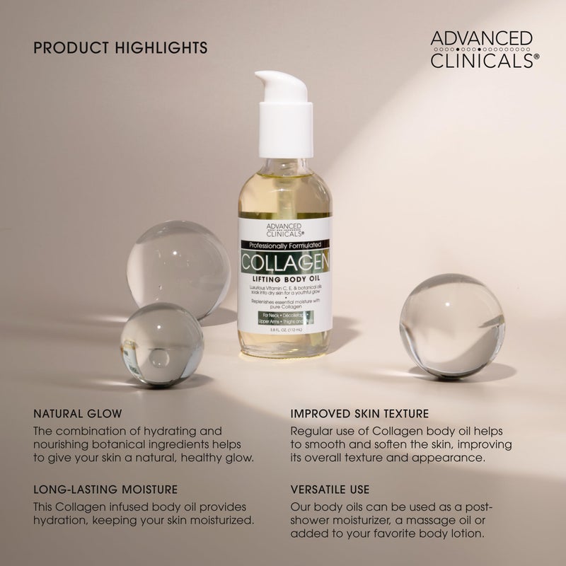 Advanced Clinicals Retinol Body Lotion + Collagen Body Oil 2pc Skincare Set For Women & Men | Fragrance Free Retinol Lotion + Collagen Massage Body Oil To Improve Appearance Of Crepey Skin, 2pc Set - Image 4