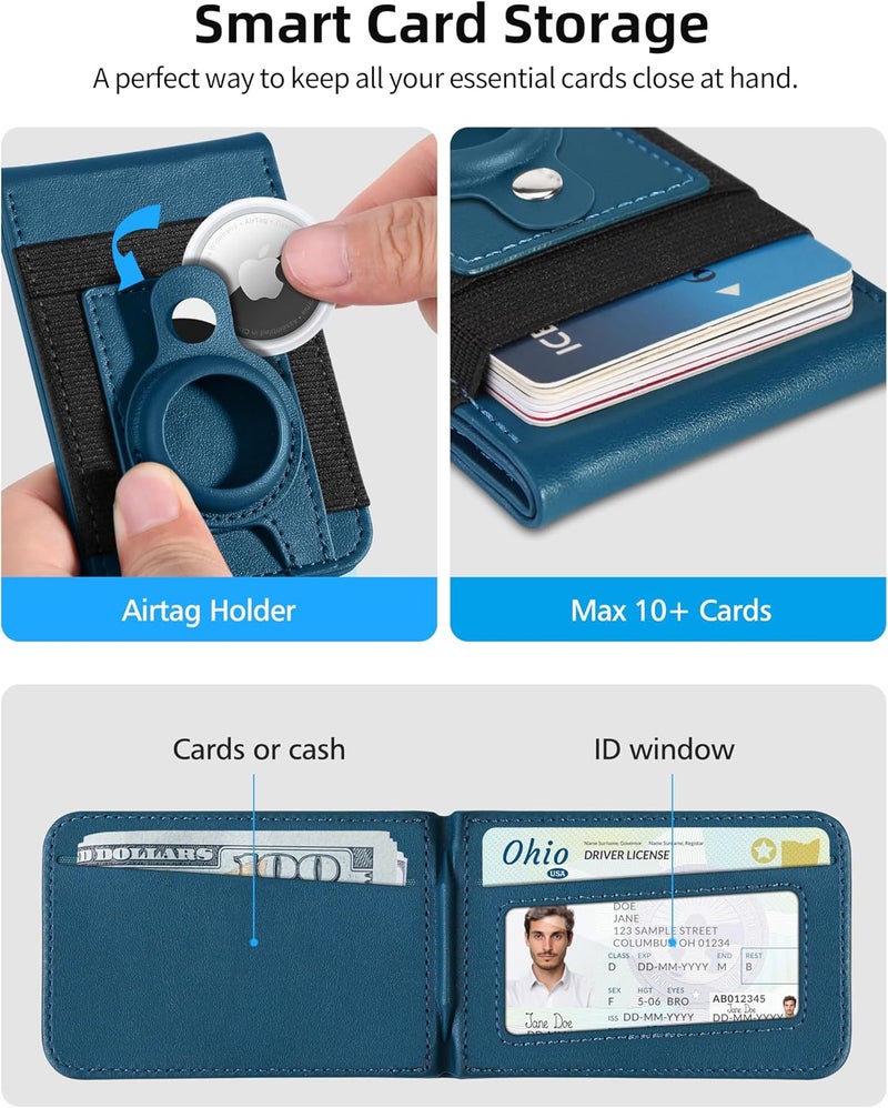 ExtreLife for Magsafe Wallet Stand with Airtag Holder, Strongest Magnetic Wallet for iPhone 17/16/15/14/13/12 Series, ID Window, 4 Card Slots, 10 Cards Holder, Vegan Leather, RFID Blocking, Dark Blue - Image 5