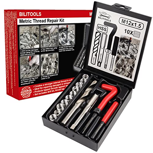 BILITOOLS M12x1.5 Thread Repair Kit, HSS Drill Helicoil Repair Kit Metric - Image 1