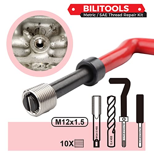 BILITOOLS M12x1.5 Thread Repair Kit, HSS Drill Helicoil Repair Kit Metric - Image 3