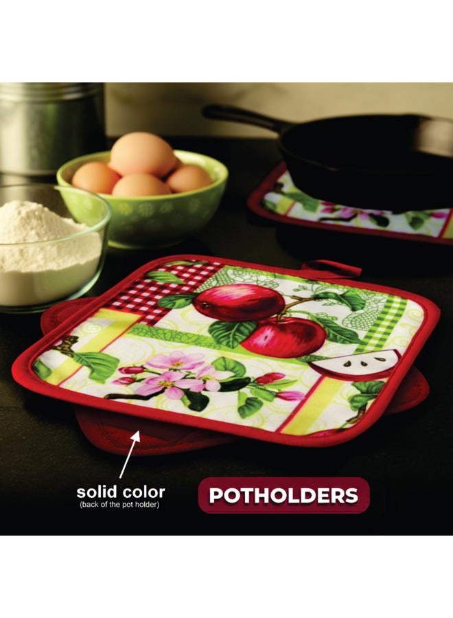 Lobyn Value Packs 5 Piece Country Kitchen Towel Set: Features Red Apples on a Patchwork Quilt, 2 Decorative Dish Towels, 1 Oven Mitt, and 2 Quilted Potholders - Image 3