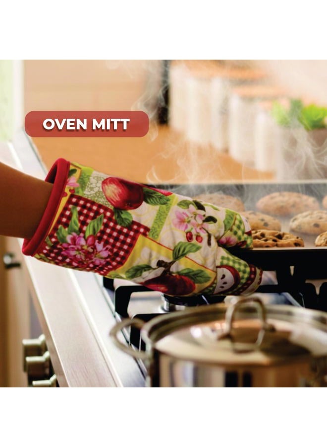Lobyn Value Packs 5 Piece Country Kitchen Towel Set: Features Red Apples on a Patchwork Quilt, 2 Decorative Dish Towels, 1 Oven Mitt, and 2 Quilted Potholders - Image 5