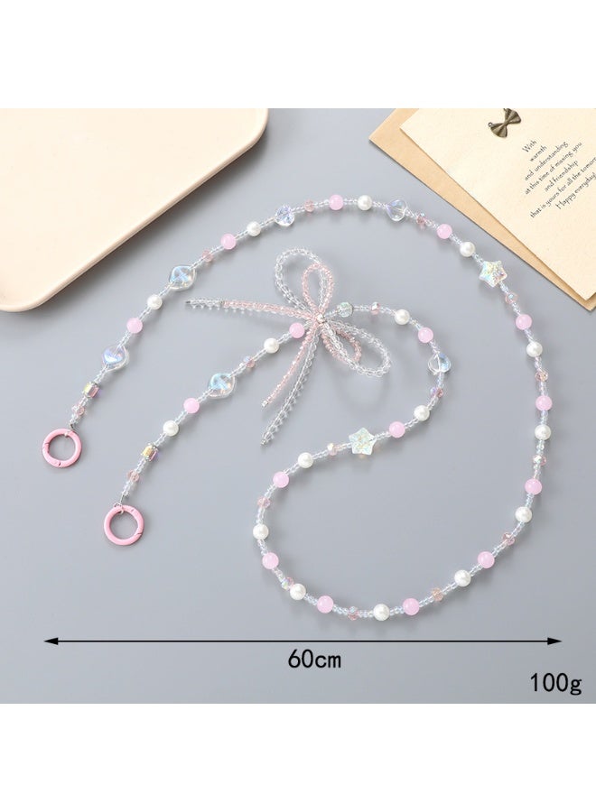 NIBEMINENT Beaded Phone Lanyard, Anti Lost Removable Wrist Strap, Double Layer Bowknot Bracelet Pendant, Phone Keychain Lanyard