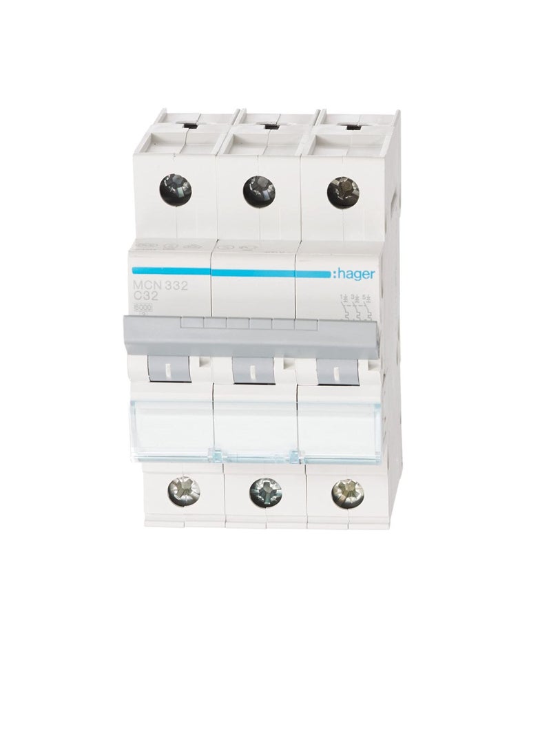 Hager HAGER Miniature circuit breaker Three Pole 32A 6KA TP MCB TYPE C MCN332  - Image 1