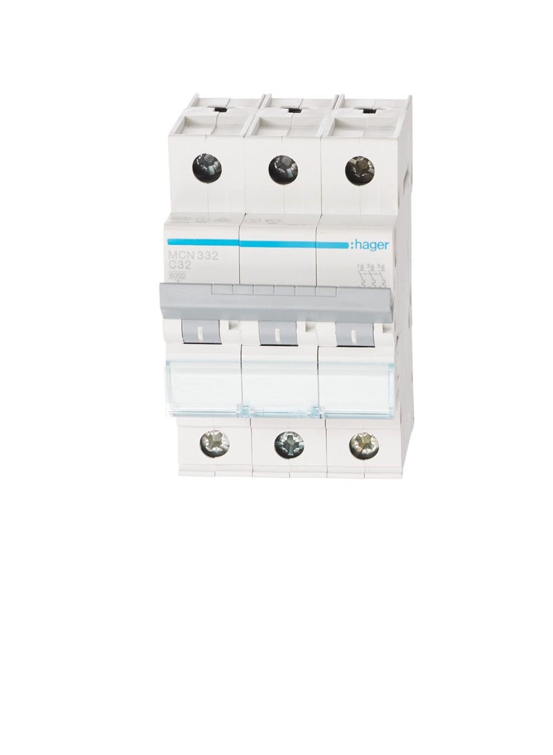 Hager HAGER Miniature circuit breaker Three Pole 32A 6KA TP MCB TYPE C MCN332  - Image 3