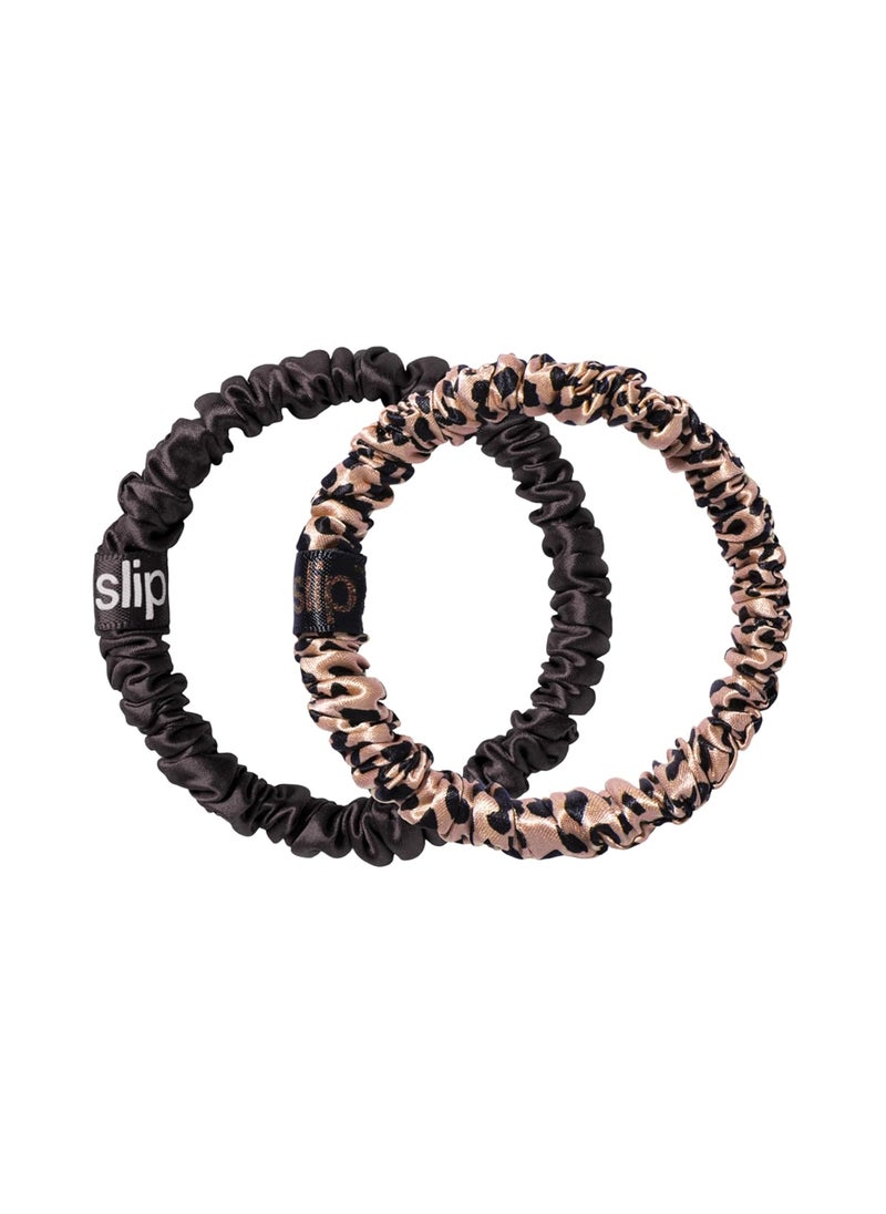 SLIP slip Skinny Scrunchies Elevate Your Hair Game with AntiCrease AntiBreakage Design Crafted from Slipsilk Cindy 2 Pure Silk Skinny Scrunchies in Black  Rose Gold Leopard 